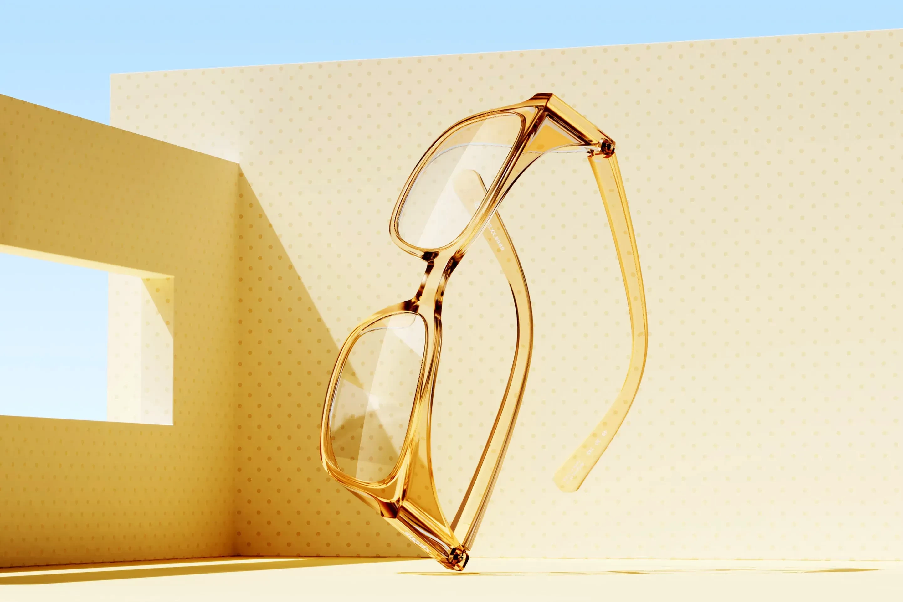 Promotional image of the gold Stoggles UV glasses