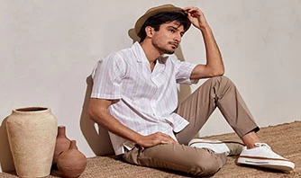 Male Model Wearing White Striped Shirt