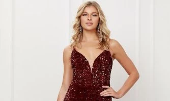 Lace-Up Long Sequin Prom Dress In Burgundy Red