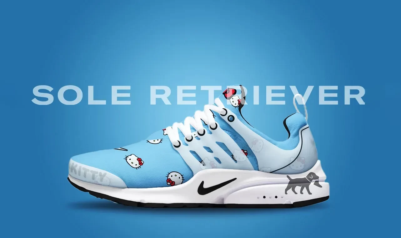 Blue sneakers jointly designed by Hello Kitty and Nike