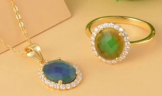 The Color Change Glass And Simulated Diamond Mood Ring And Pendant Necklace