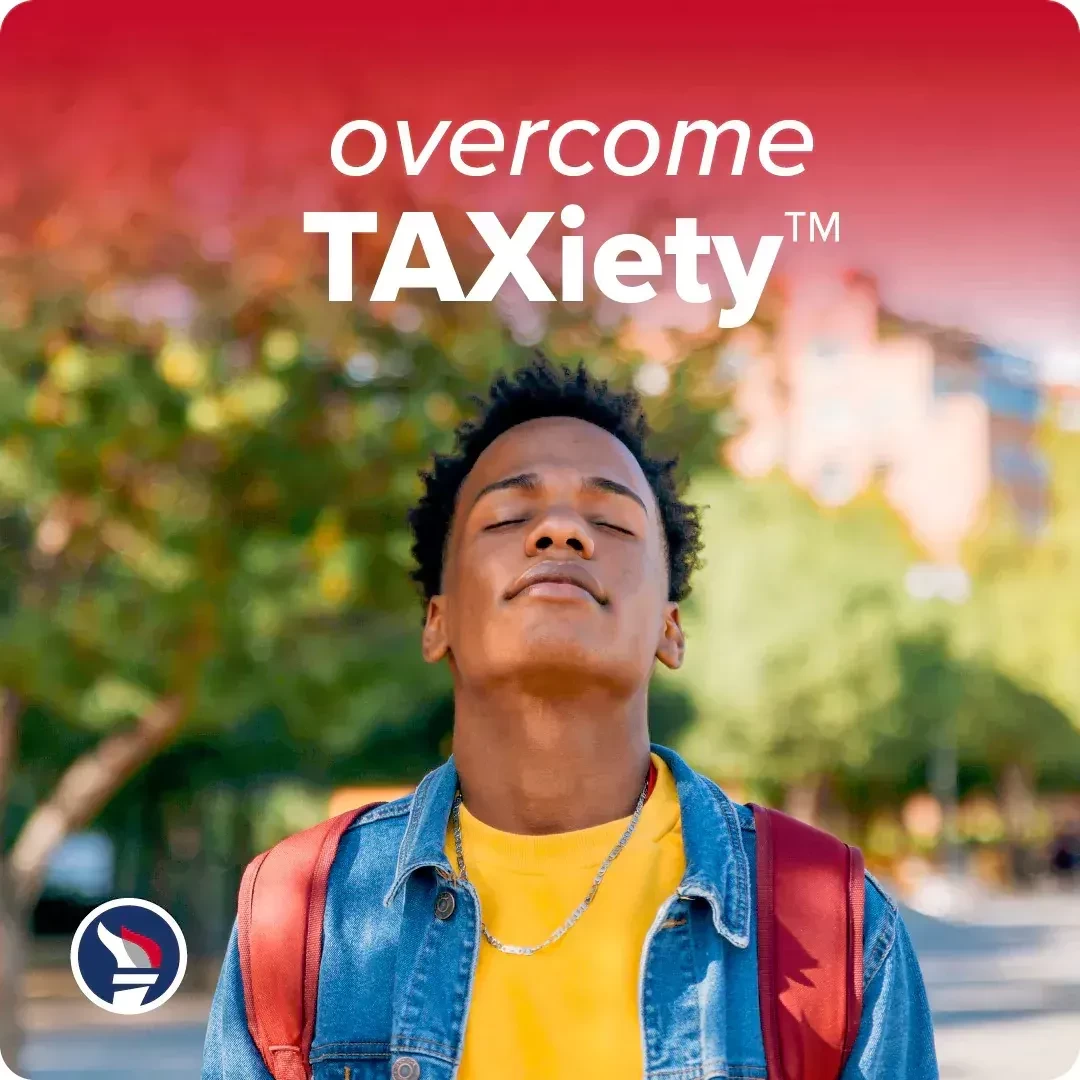 A Taxact tax return publicity picture promoting Taxiety's solution